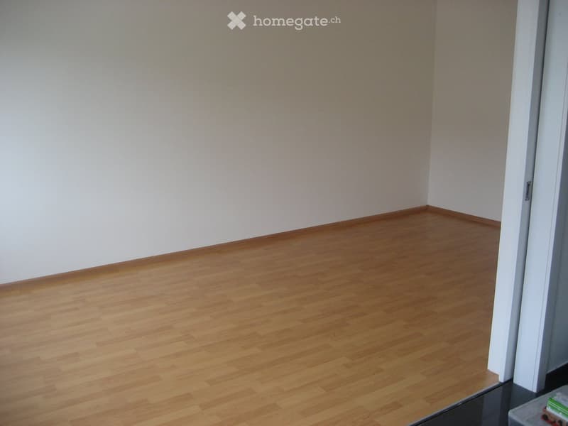 Empty room with light wooden flooring and white walls, no furniture or decorations visible.