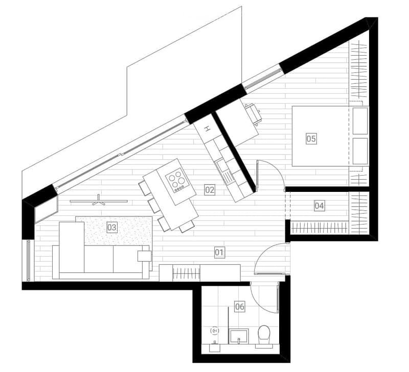living room, kitchen, dining area, 2 bedrooms, bathroom, terrace