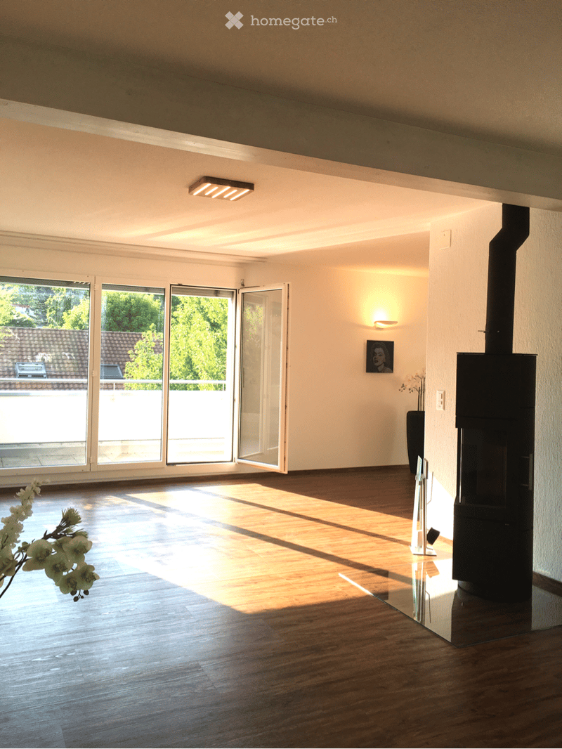 wooden floor, fireplace, large sliding glass doors, balcony, picture, flowers