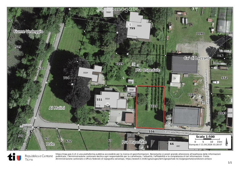 A detailed map showing various plots and buildings, including labeled areas such as "Pra Ospedale" and "Ca' di Lazzaro." Roads and pathways are marked, with numerical labels indicating plot numbers.