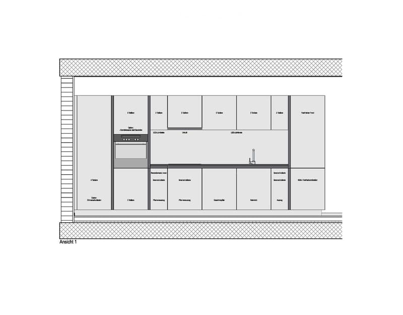 Layout of a residential unit with multiple rooms including a kitchen, living area, bedrooms, and bathrooms.