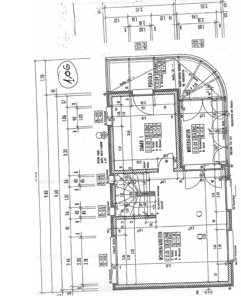 Floor Plan. Floor plan of a residential building showing multiple rooms including a living room, kitchen, bedrooms, bathrooms, and a winter garden.