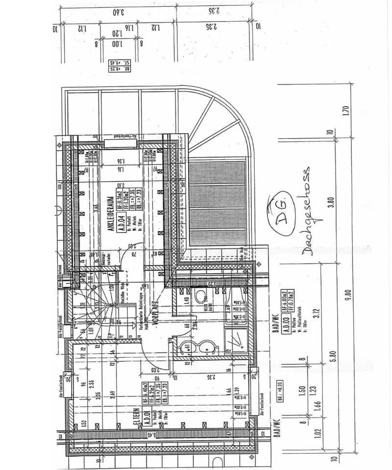 Floor Plan. Architectural floor plan of a building, showing detailed measurements, labeled rooms, and structural elements.
