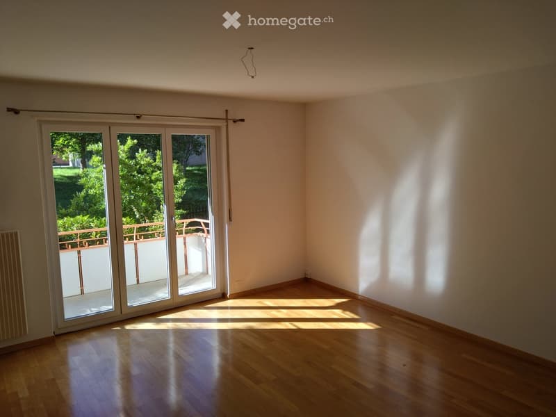empty room, wooden floor, sliding glass doors, balcony, white walls, radiator