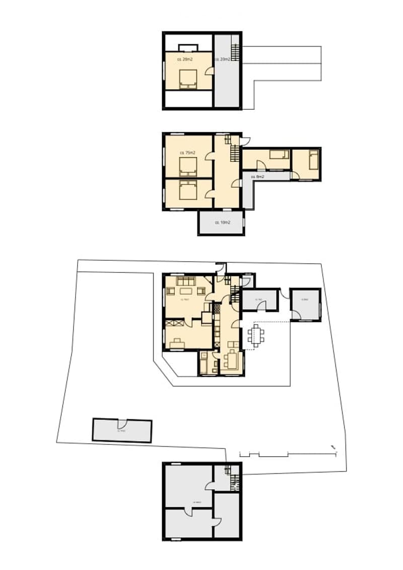 Ground floor, Raised ground floor, living room, 3 bedrooms, 3 bathrooms, 2 balconies