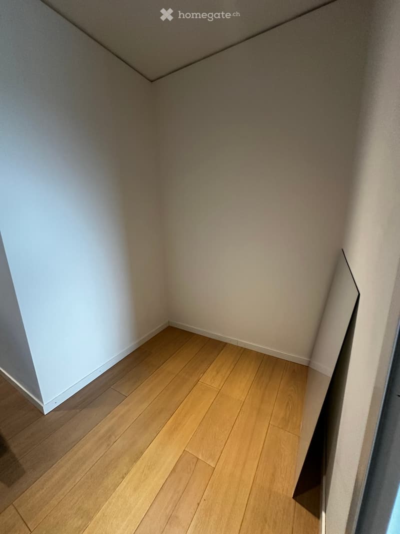 Empty corner of a room with light wooden flooring and white walls, no furniture or items present.
