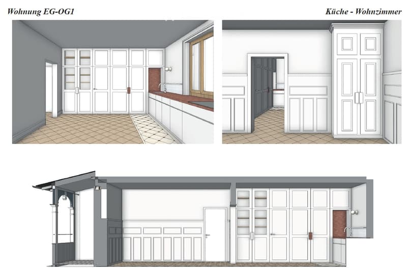 Floor plan of a residential unit showing a kitchen and living room area with white cabinetry, a window, and a sink.