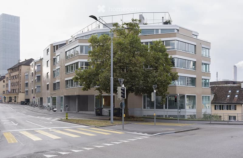 modern architecture, beige and white, glass windows, rooftop terrace