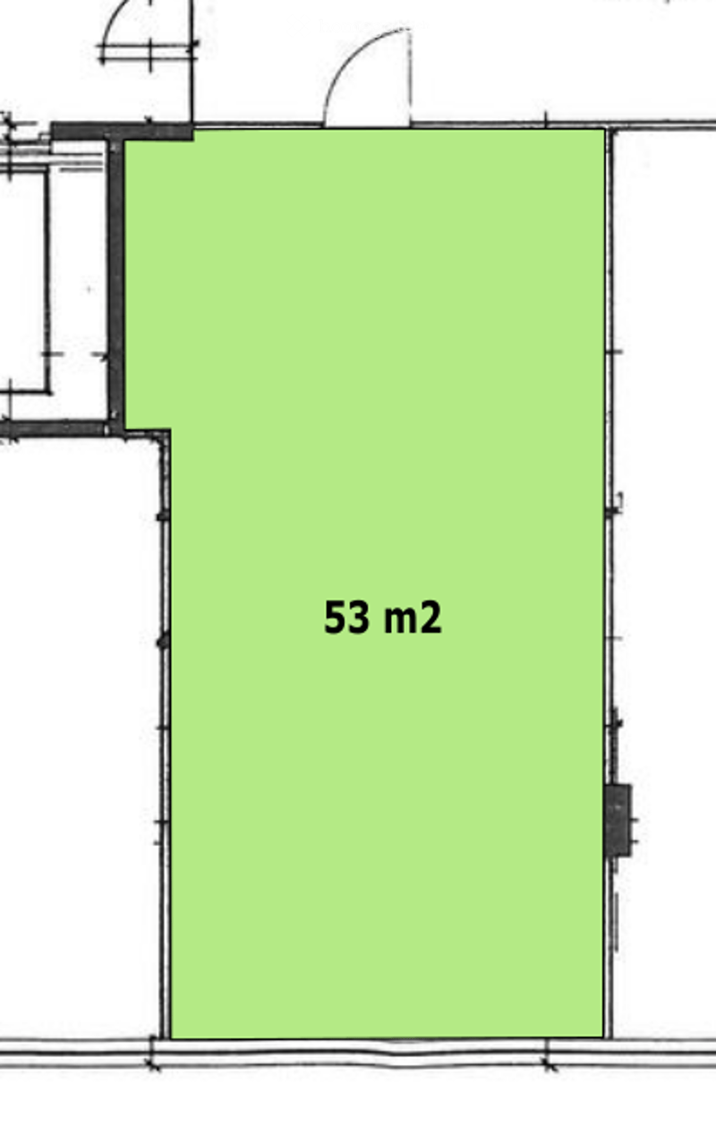 Floor plan of a single room measuring 53 m2, with a simple rectangular layout and no visible internal divisions.