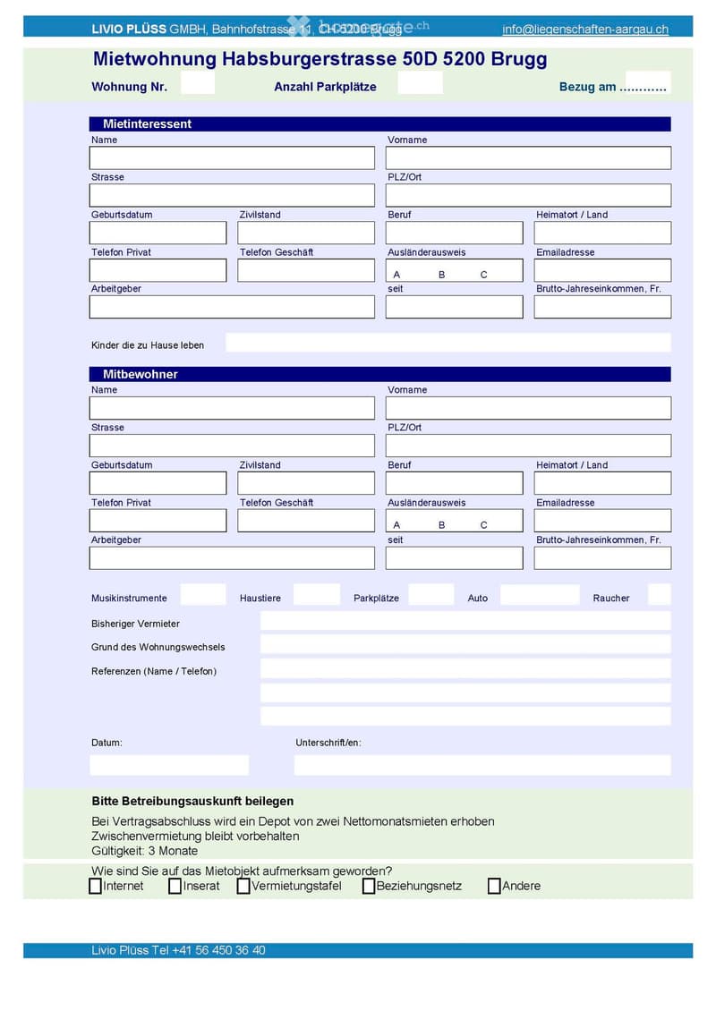 A filled-out real estate rental application form.