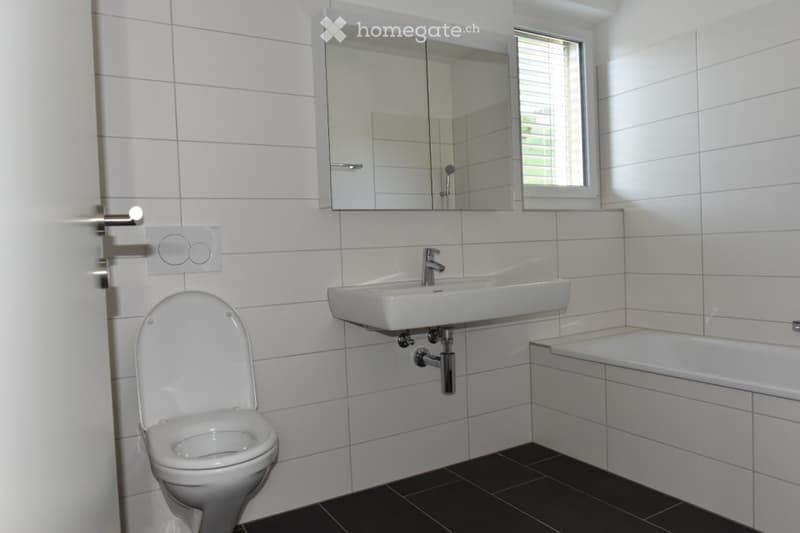 Bathroom with toilet, sink, bathtub, and tiles, shower