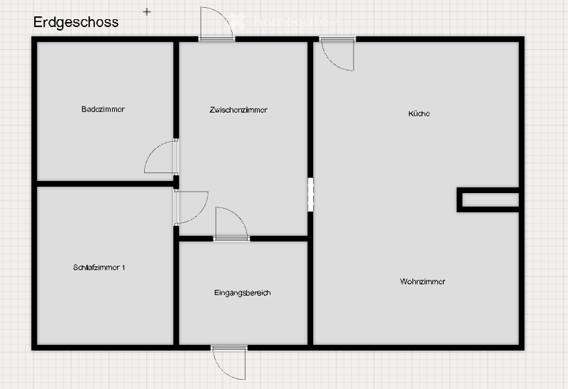Ground floor floor plan showing a bathroom, hallway, kitchen, living room, bedroom, and entrance area.