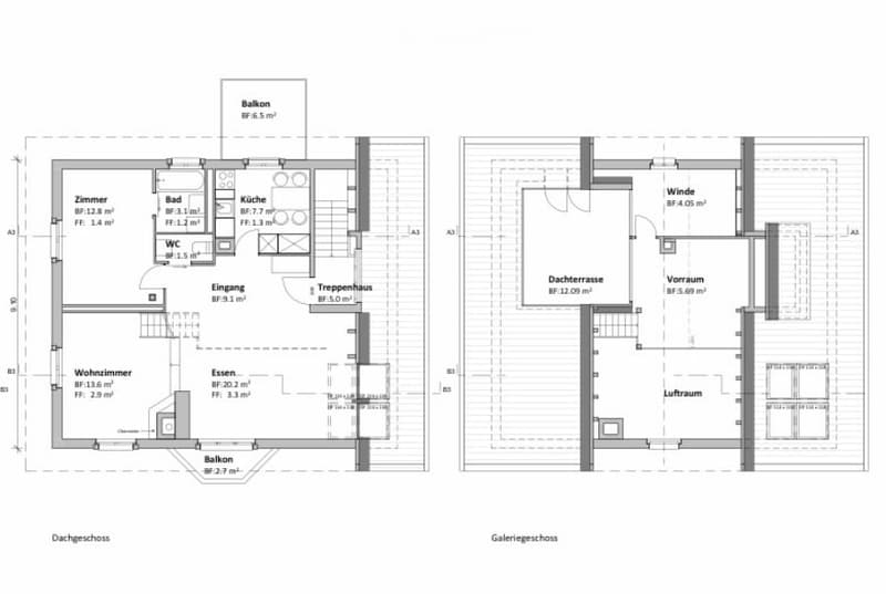 Floor plan of a two-story house with living room, dining area, kitchen, bedroom, bathroom, and balcony.