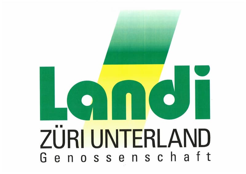 Logo of "Landi Züri Unterland Genossenschaft" with stylized green and yellow design and text.
