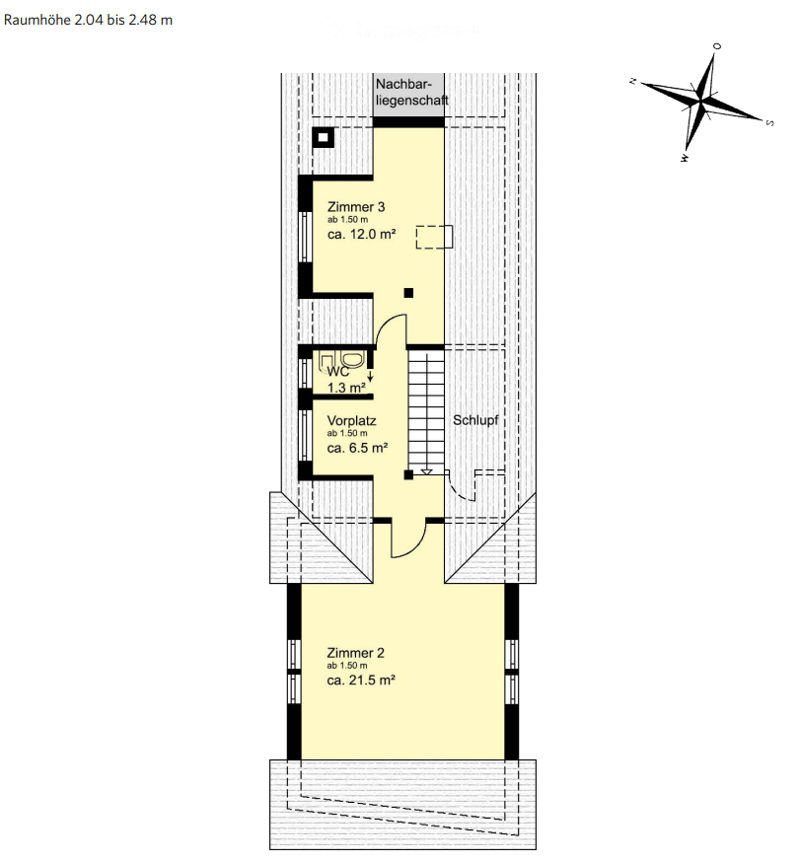 Floor plan showing three rooms, a hallway, and a closet. Room dimensions and heights are labeled.