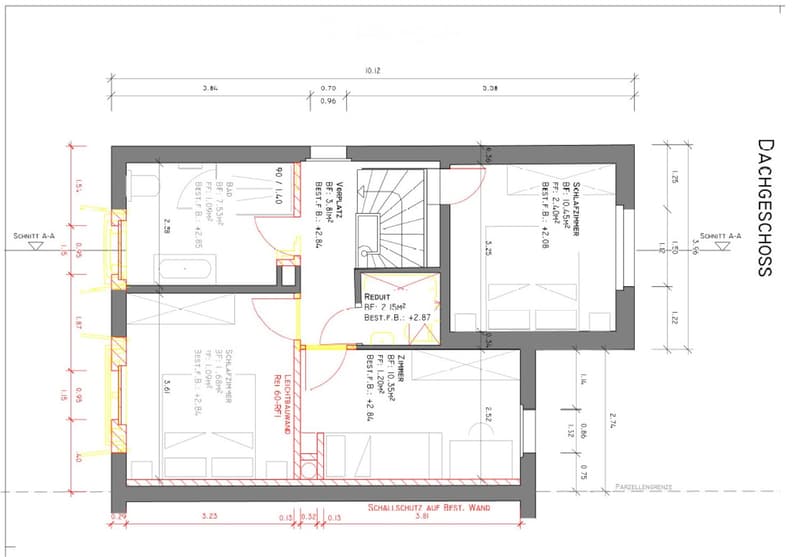 Floor plan of a house showing a living room, kitchen, two bedrooms, two bathrooms, and a hallway.