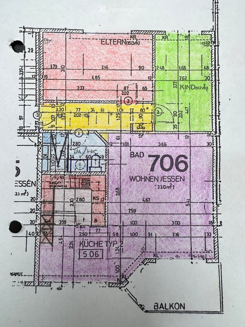 Floor plan showing a multi-room layout including a living/dining area, kitchen, bedroom, bathroom, and balcony.