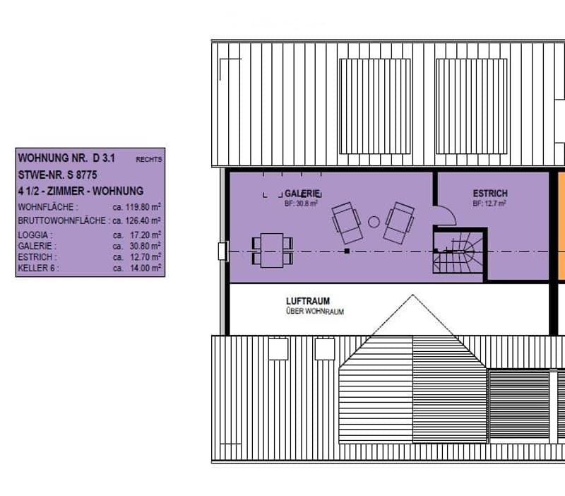 Floor plan of a 4.5-room apartment with living room, kitchen, 2 bedrooms, 2 bathrooms, balcony, and storage space.