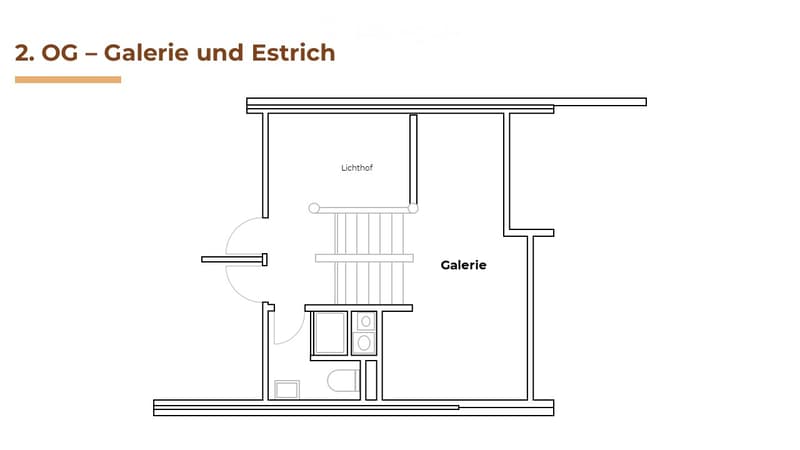 Floor plan of the second floor showing a gallery, a lightwell, and an open space.