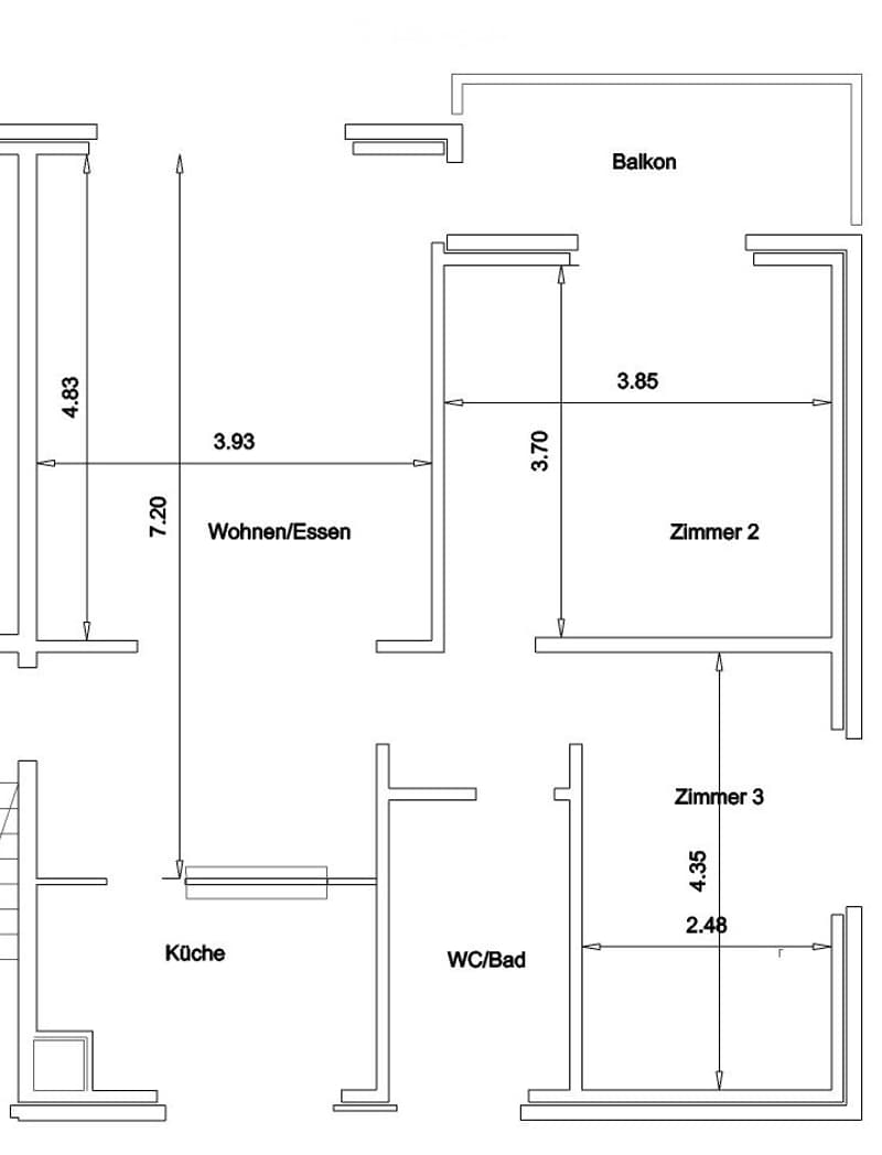 living/dining room, kitchen, 3 bedrooms, bathroom, balcony