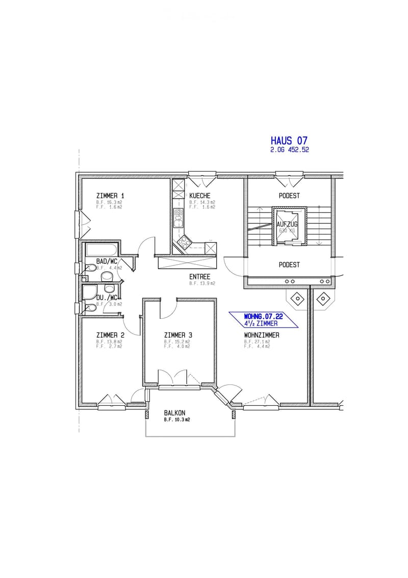 Grundriss Wohnung 7.22 im 2. OG