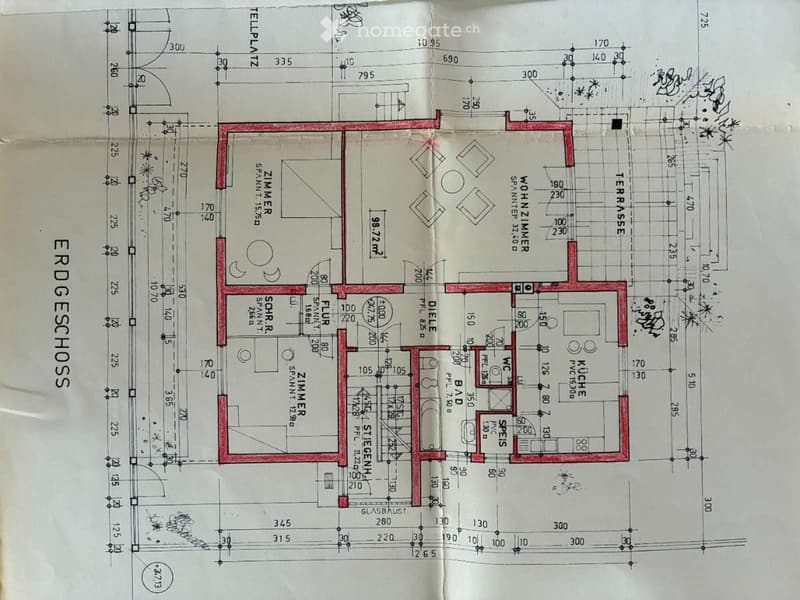 Ground floor floor plan showing living room, kitchen, bedrooms, bathrooms, and a terrace.