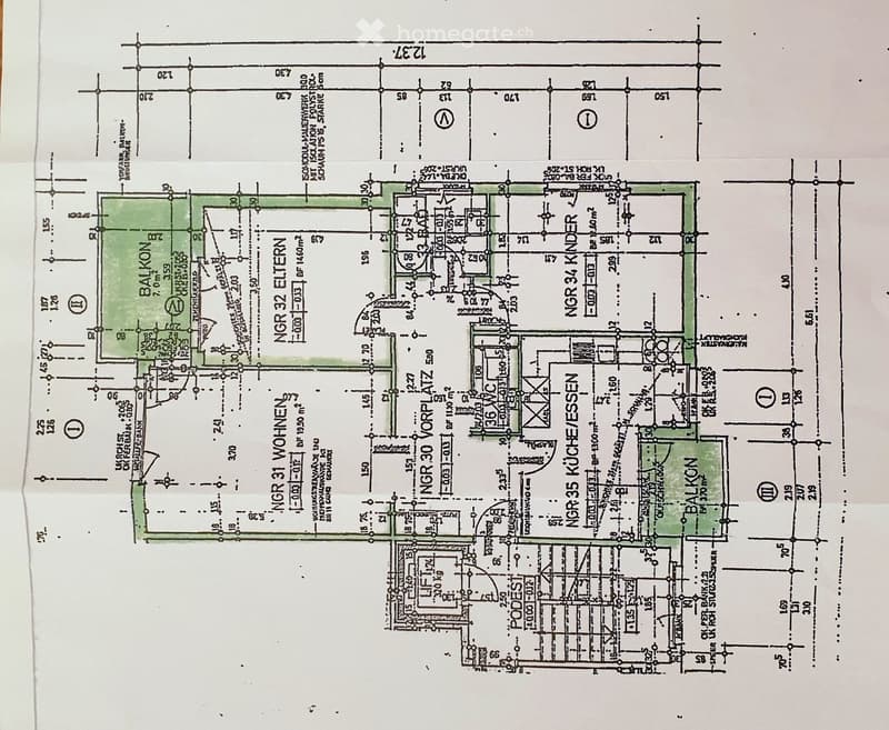 Floor plan showing multiple rooms including living room, kitchen, bedrooms, bathrooms, and balconies.