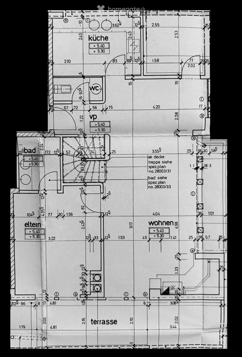 Floor plan showing kitchen, bathroom, living area, bedroom, and terrace.