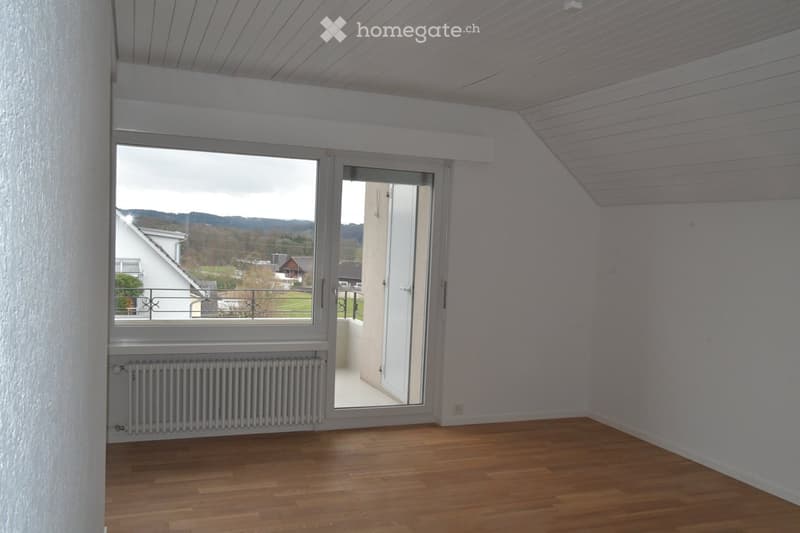 empty room, wooden floor, white walls, sliding glass door, balcony, radiator, view of the outside