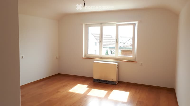 empty room, wooden floor, white walls, window, heater