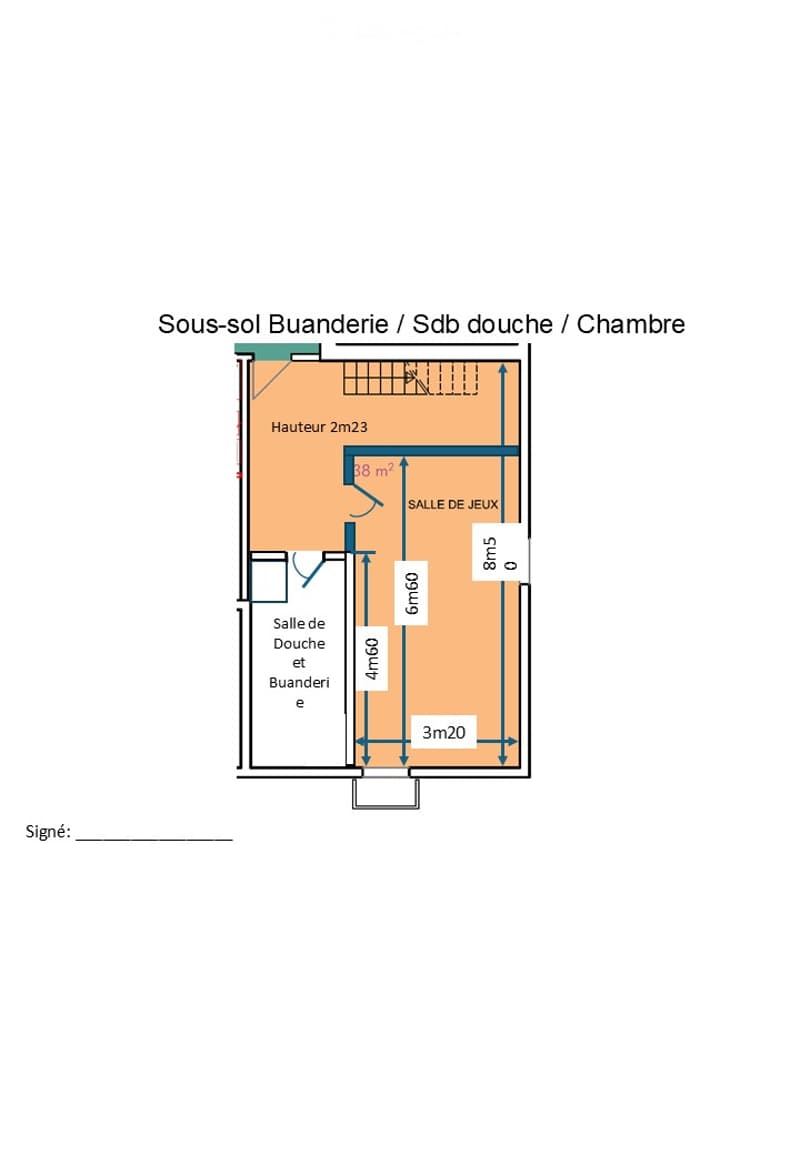Floor plan of a basement area featuring a laundry room, shower room, bedroom, and playroom with labeled dimensions.