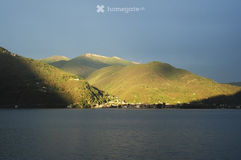 Lake view with mountains in the background