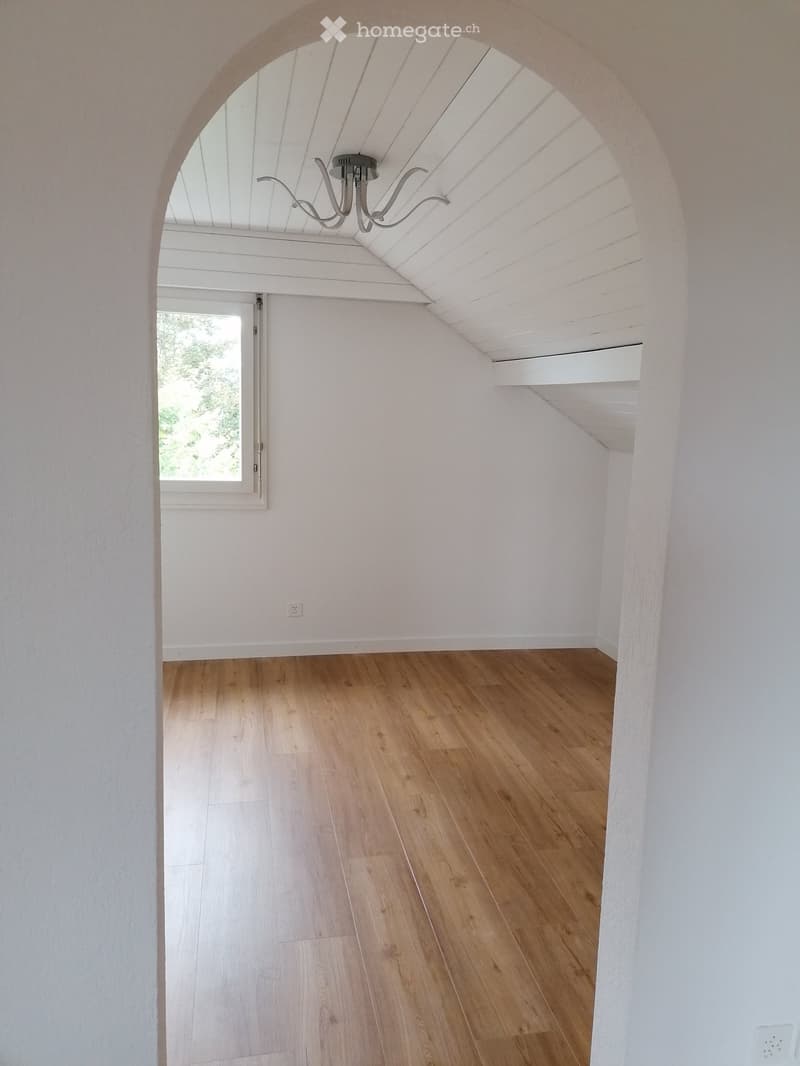 Empty room with wooden flooring, white walls, and a skylight ceiling. No furniture or equipment present.