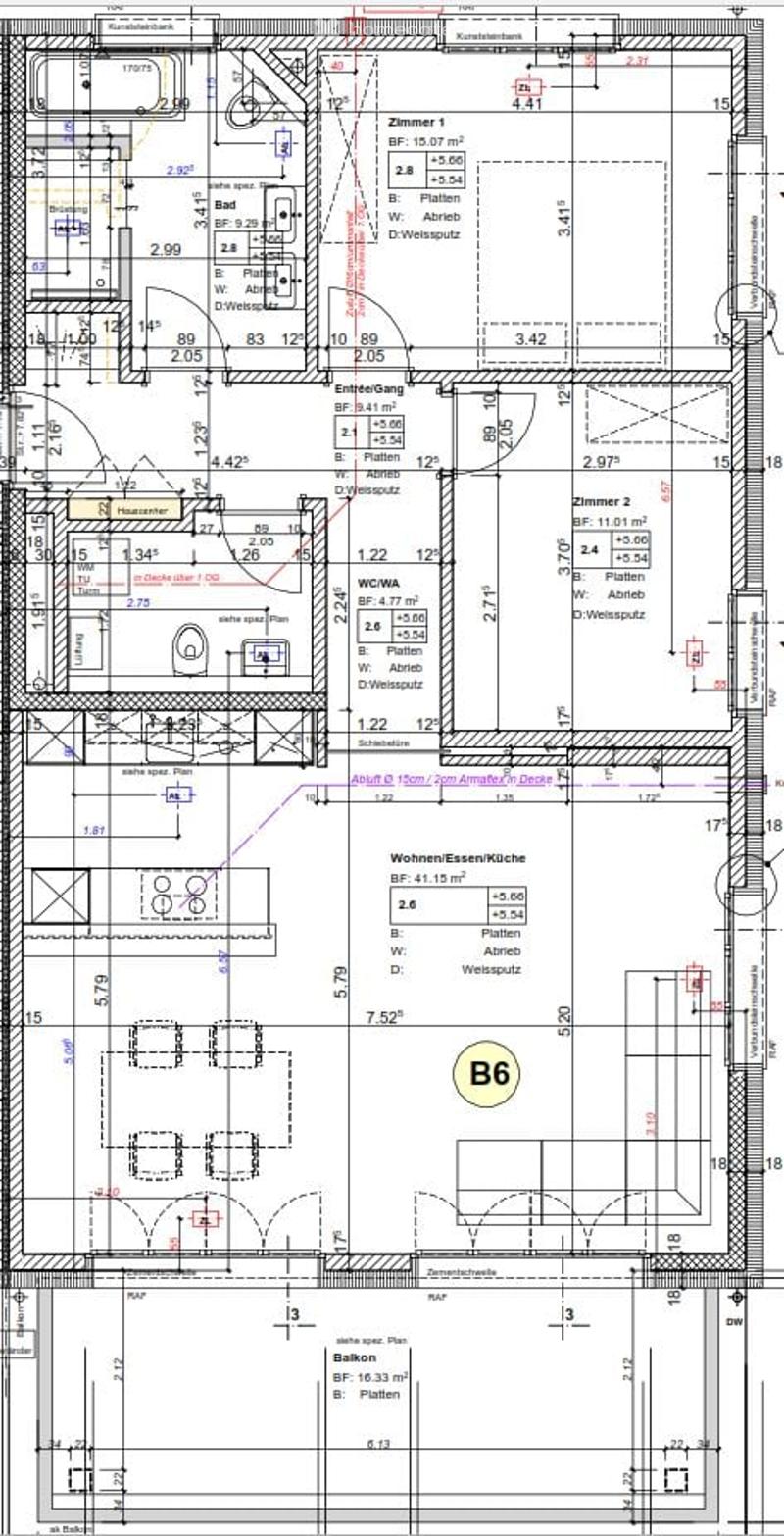Floor plan of a residential unit showing multiple rooms including living spaces, bedrooms, kitchen, and bathrooms. Dimensions and room labels are indicated.