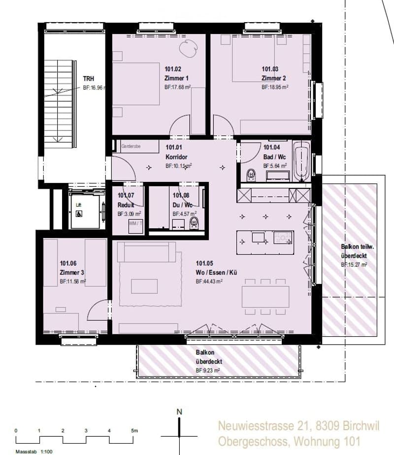 Floor plan of a 2-story apartment with 3 bedrooms, 2 bathrooms, living/dining area, kitchen, and balcony.