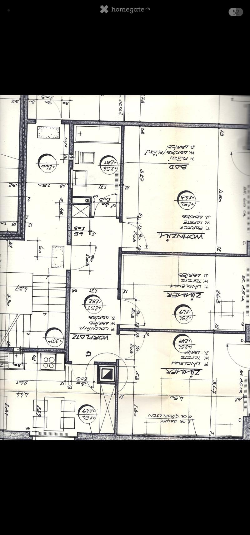 Floor plan showing a layout with multiple rooms including a living room, kitchen, bedrooms, and bathrooms. Dimensions and labels are present for each room.