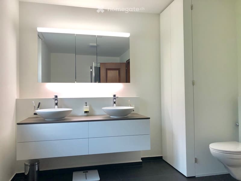 Badezimmer mit Doppellavabo, Einbauschrank mit WA/TU