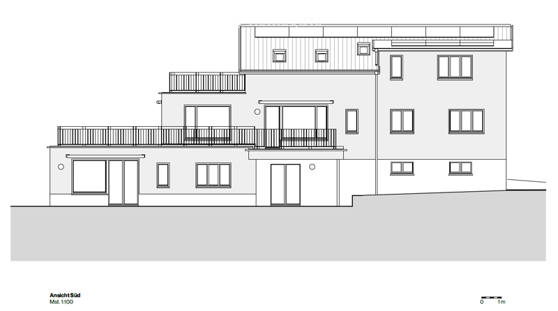 Architectural floor plan of a multi-story building with multiple balconies and windows.