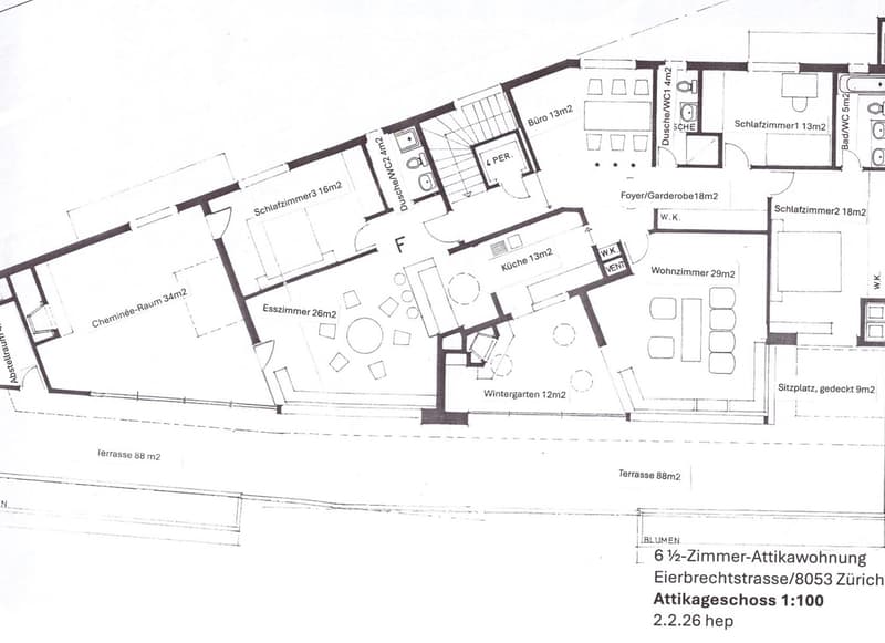 Living room, kitchen, 3 bedrooms, 2 bathrooms, winter garden, terrace