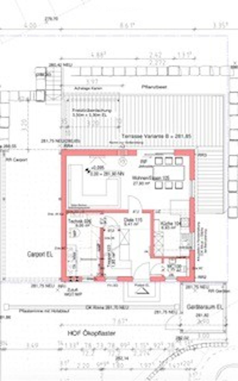 Floor plan of a residential building showing multiple rooms including a reception area, offices, a kitchen, bathrooms, and a garden area.