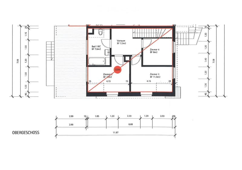 The image shows the floor plan of a property. It consists of 4 bedrooms, a bathroom, and a living room. There is also a balcony or terrace visible.