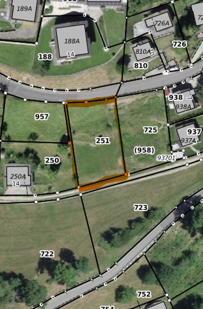 Aerial view of a residential lot with numbered boundaries and surrounding properties.
