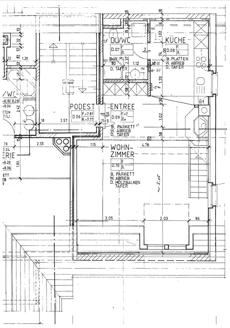 Floor plan showing a multi-room layout including a kitchen, living room, bathroom, and entrance area.