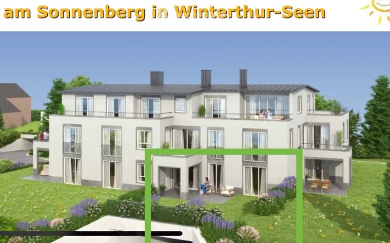 Modern two-story house with large windows, balconies, and a well-maintained garden.