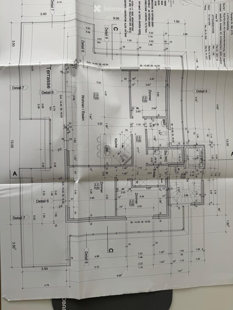 Floor plan of a house with labeled rooms including kitchen, living room, bedrooms, bathrooms, and terrace.