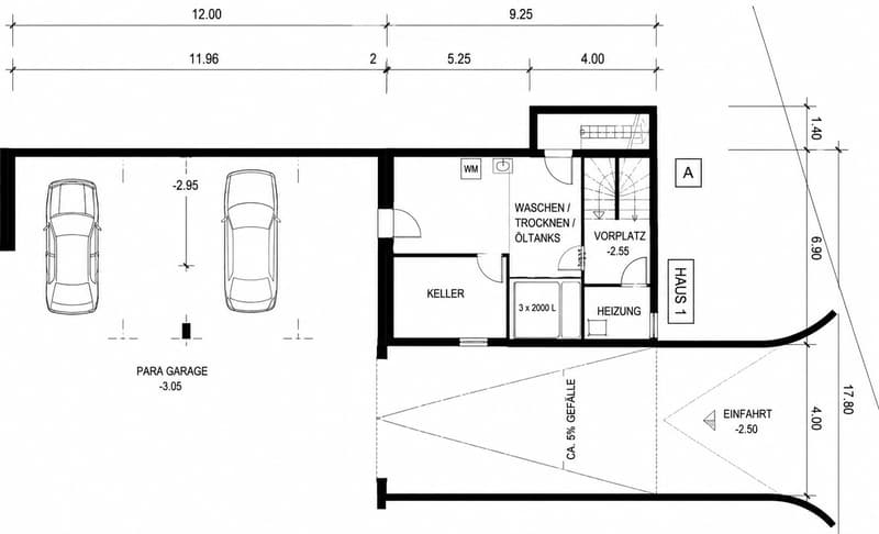 Floor plan of a basement level showing a garage, storage area, utility space, and entrance area.