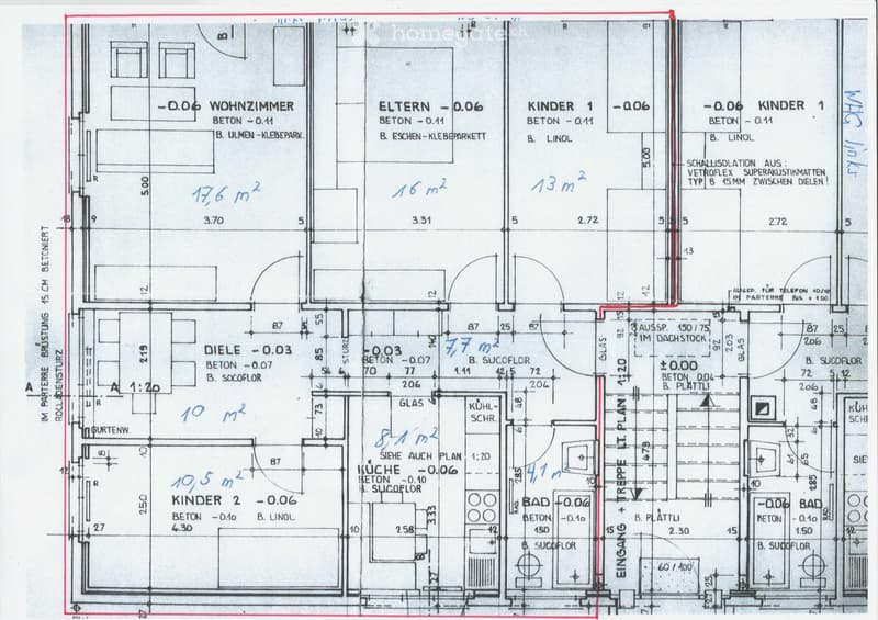 Floor plan of a residential space showing multiple rooms including living room, bedrooms, kitchen, bathrooms, and hallway.