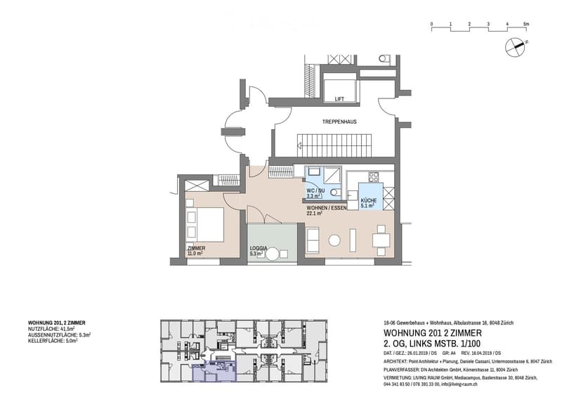 Floor plan of a 2-room apartment with living/dining area, kitchen, bedroom, and loggia. Includes a WC/DU and a lift.