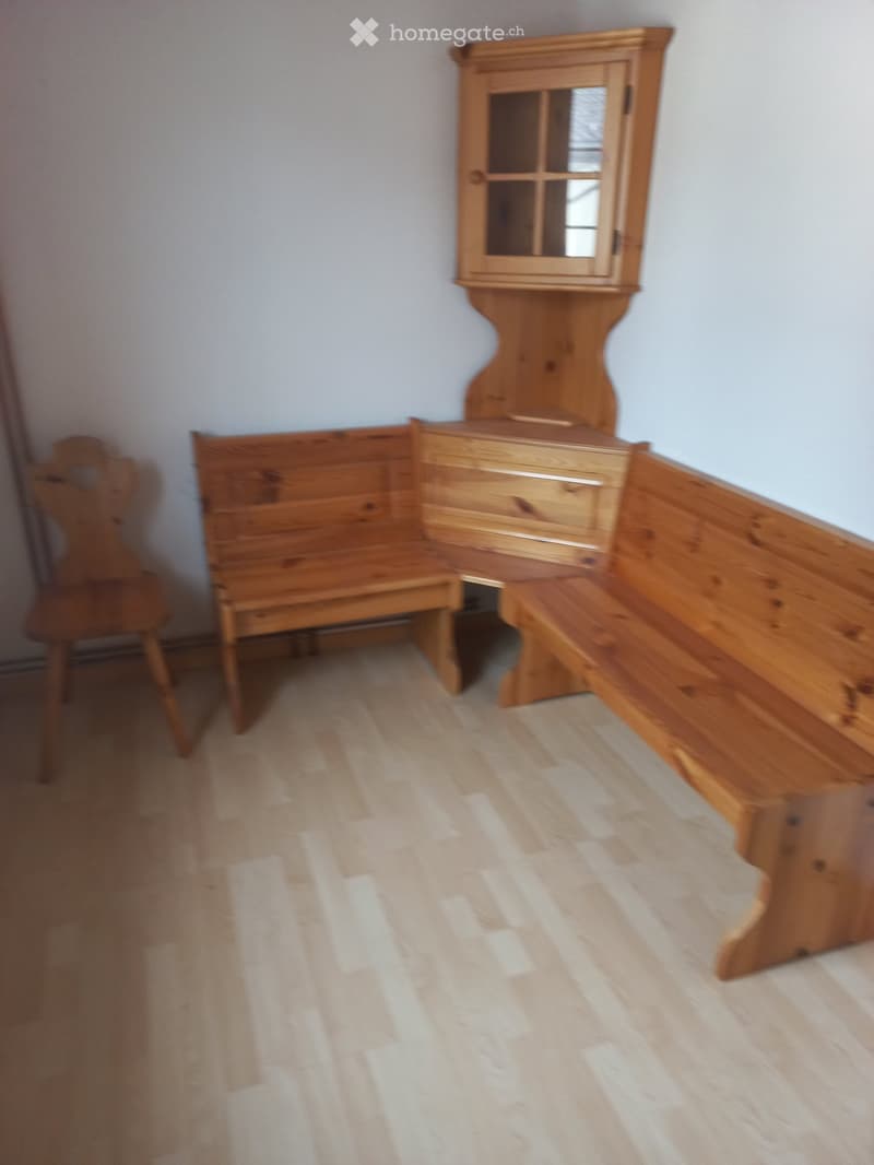 Two wooden benches, wooden chair, wooden cabinet