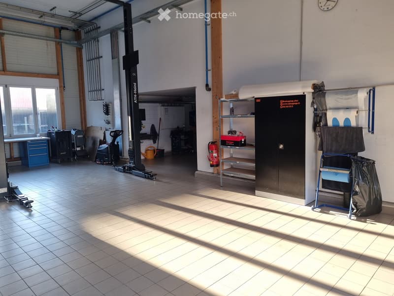 Other. {"visible_features": ["Garage"], "type": "Garage", "objects": [], "description": "Garage with tiled floor, large windows, and various equipment including a hydraulic lift, shelves, and storage items.", "localized_descriptions": {"EN": "Garage with